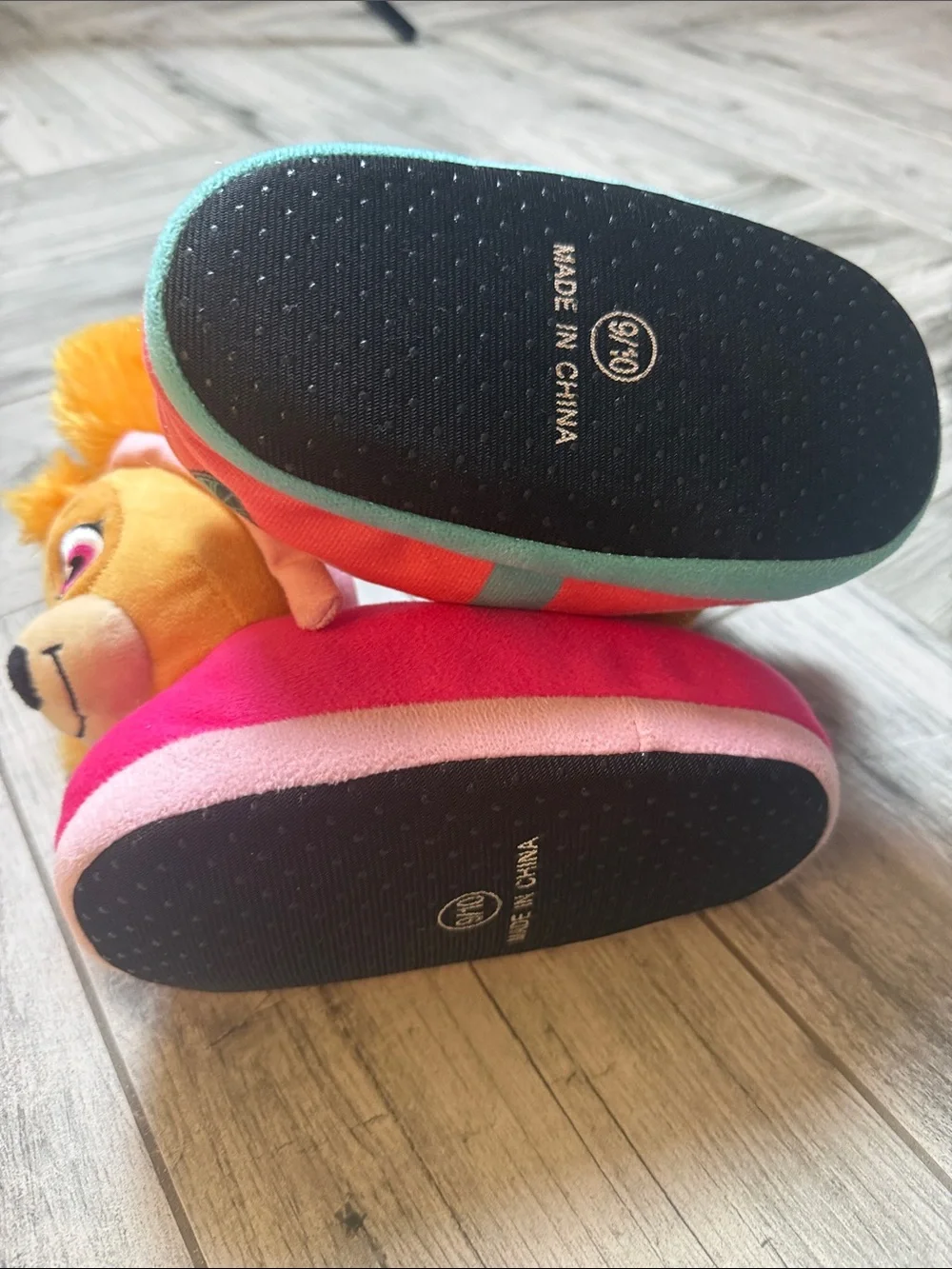 Paw Patrol Plush Skye and Liberty Slippers with Pink and Teal Details Size 9/10